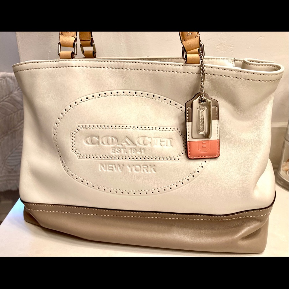 Rare Coach White & Tan Leather Tote *Authentic*
